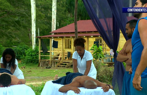 The blue team renew their energy with a massage